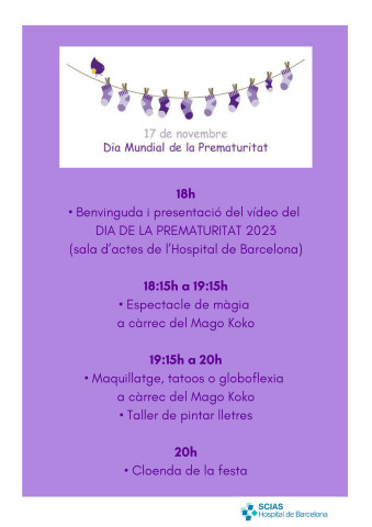 Programa d'activitats de la festa del Dia de la Prematuritat 2023