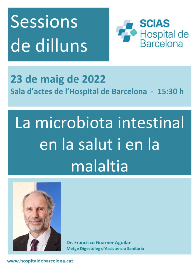 Anunci 23 de maig de 2022, Sala d'actes 15:30h, La microbiota intestinal en la salut i en la malaltia